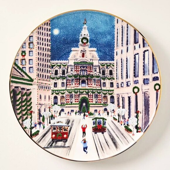 Anthropologie Holiday In The City Dessert Plate PHILLY 2025 Stoneware New - Picture 1 of 7